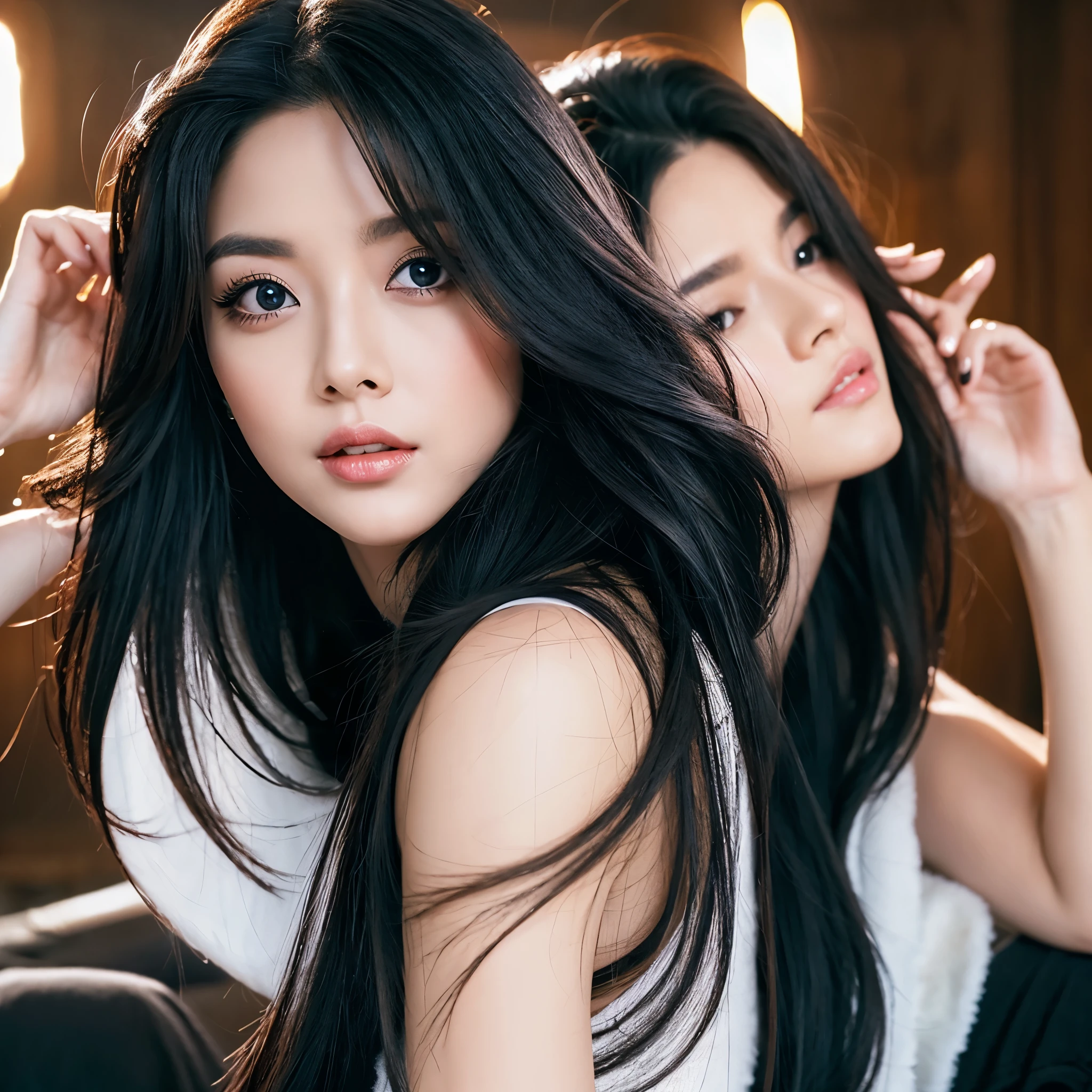 masterpiece、highest quality、glamorous、Long Hair、Black Hair、Big eyes、