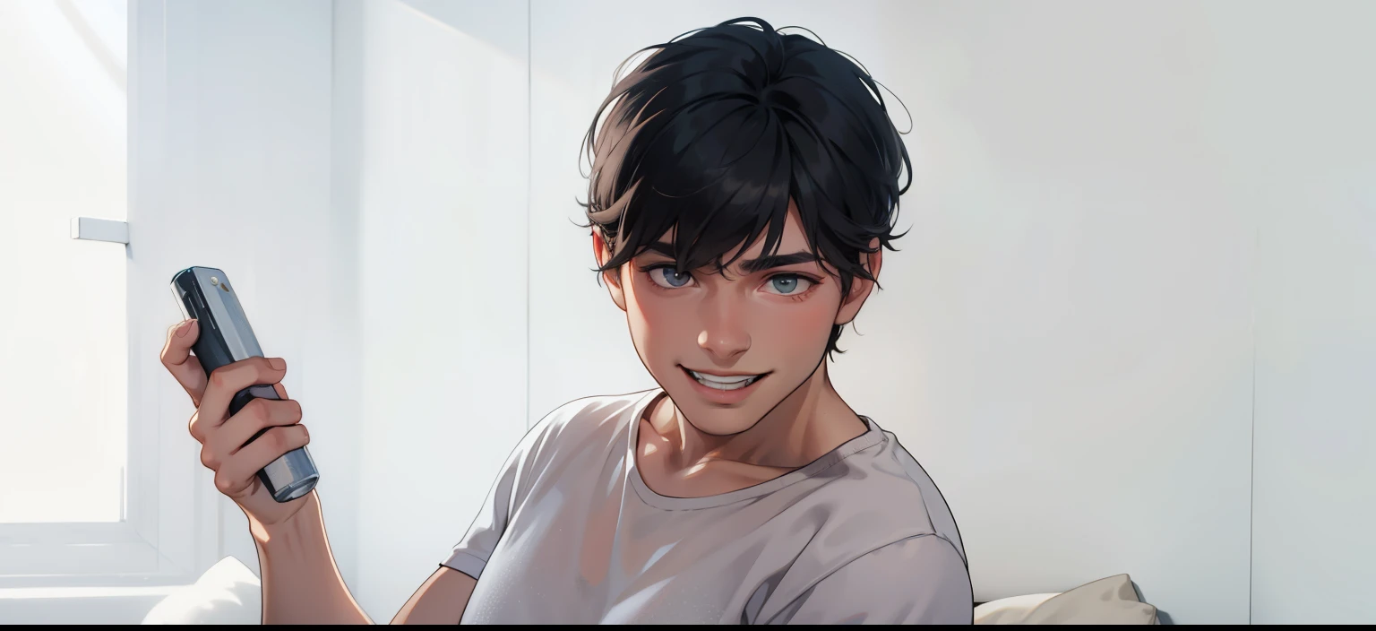 cabello gris y ojos grises habla sonrriendo
