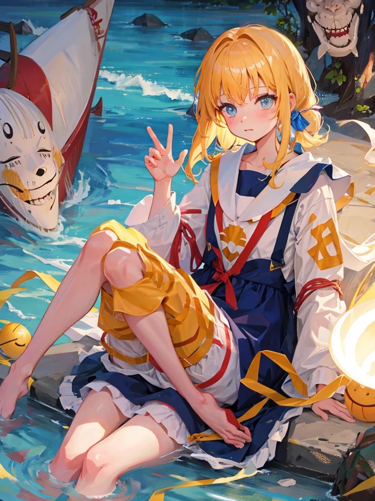 it&#39;s raining、Street Corner、One girl、Holding an umbrella、Gray Hair、Hair tied up、Jeans shorts、Light blue hoodie、Pink sneakers、Open mouth smile、Highest品質, High definition, Ultra-fine, Highest_detailed