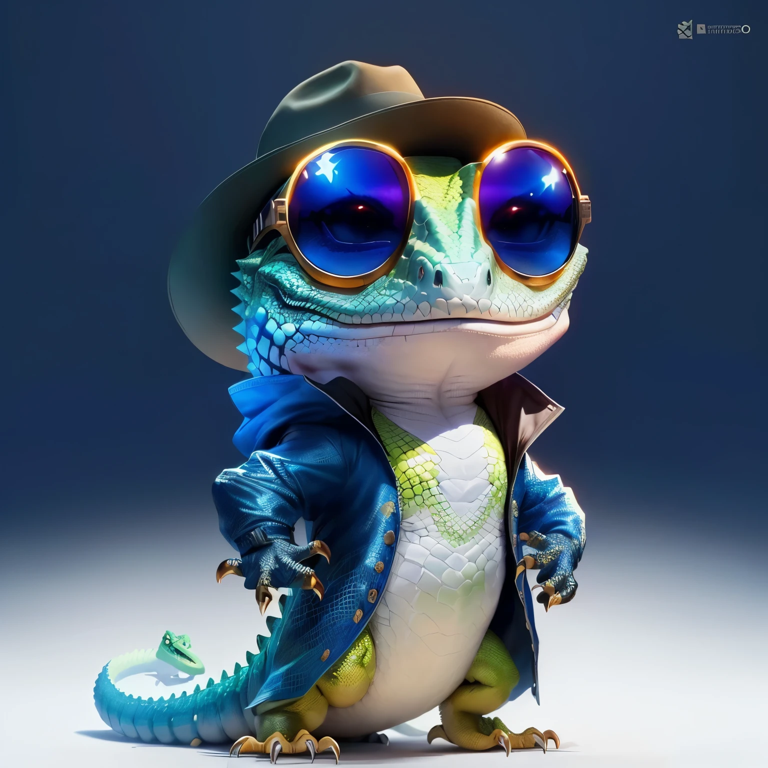 a close up of a cartoon lizard wearing sunglasses and hat, angry gecko english gentelman, parecendo muito legal e estiloso, pessoa lagarto, antro lagartixa, vestindo um futurista 🧥, antro lagarto, inspirado em Zhu Da, in the style of sifu 🔥 😎 🕹️ 👀 :2, anthropomorphic alligator, muito neon