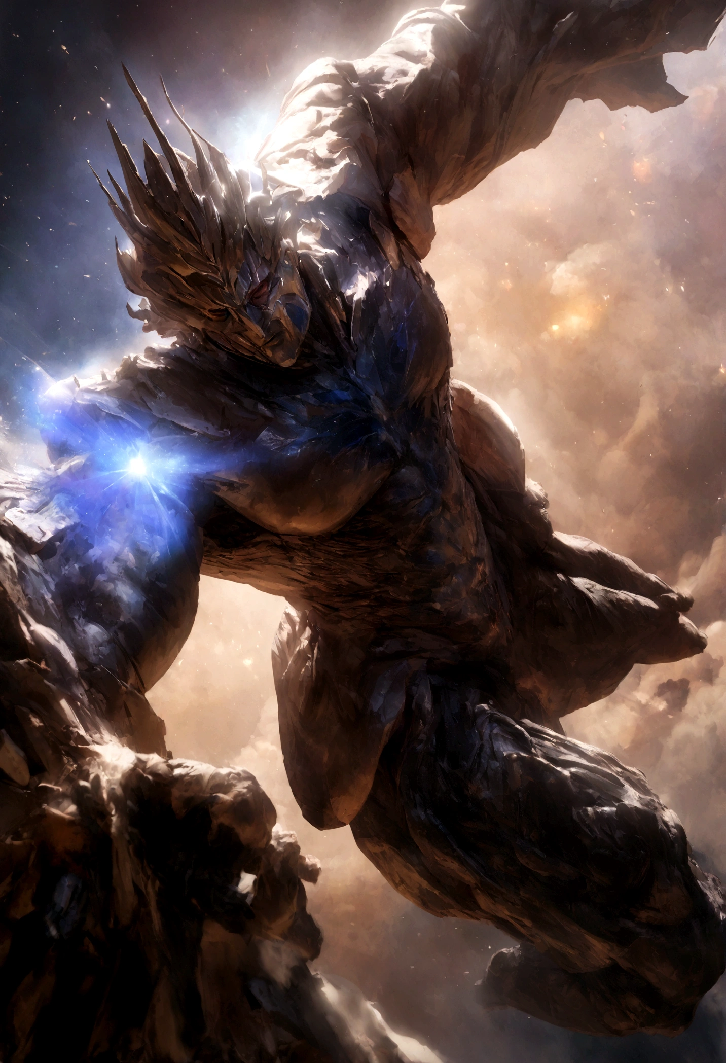comisc galaxy captain starman cosmic muscleman with cosmic chrome armor, cosmic rays emanating from the body, Destroying a galaxy, hiperdetalhado, Fotorrealista, 8K, Hyper detailed muscles, extremely detailed facial features, altamente detalhado, intricado, cinematic lighting, dramatic shadows, cores vibrantes, dynamic pose, poderoso, intimidador, epic