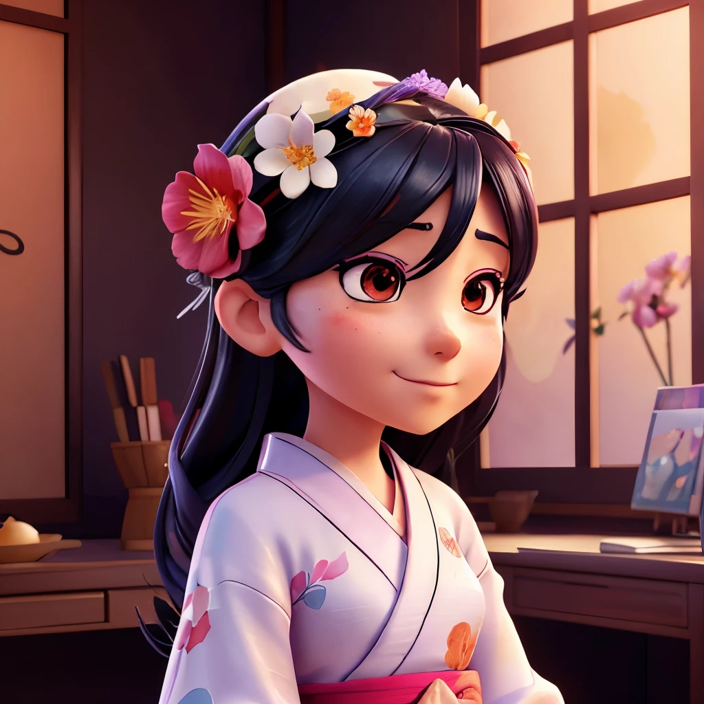 arafed woman in a kimono with flowers on her head, beautiful digital artwork, beautiful digital illustration, beautiful digital painting, gorgeous digital painting, artwork in the style of guweiz, photorealistic anime girl render, smooth anime cg art, beautiful digital art, great digital art with details, stunning digital illustration, detailed digital anime art, render of april, beautiful anime portrait