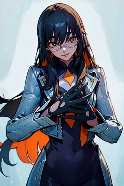 countess Daraku, long hair, glasses, gloves, pants, smile, trench coats 
BREAK looking at viewer,
BREAK outdoors,
BREAK (masterpiece:1.2), best quality, high resolution, unity 8k wallpaper, (illustration:0.8), (beautiful detailed eyes:1.6), extremely detailed face, perfect lighting, extremely detailed CG, (perfect hands, perfect anatomy)