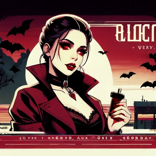 (obra maestra, mejor calidad:1.2), 1 chica, solo, hermosa mujer vampiro, lindo, comic style, Novela oscura, antiguo