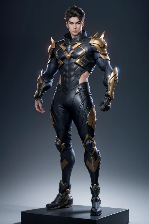 Sculpture design,Figures,GK model,The whole body of the character,Expose muscles,(Exquisite base),Wu Yifan,Handsome cybernetic boy looking at camera lingerie detailed muscular reality masterpiece,musculous