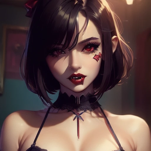 (masterpiece, best quality 1:2) 1girl, solo, gorgeous stunning female vampire, beautiful face, extremely realistic, ultra detailed, dark comic style, dark novel, vintage