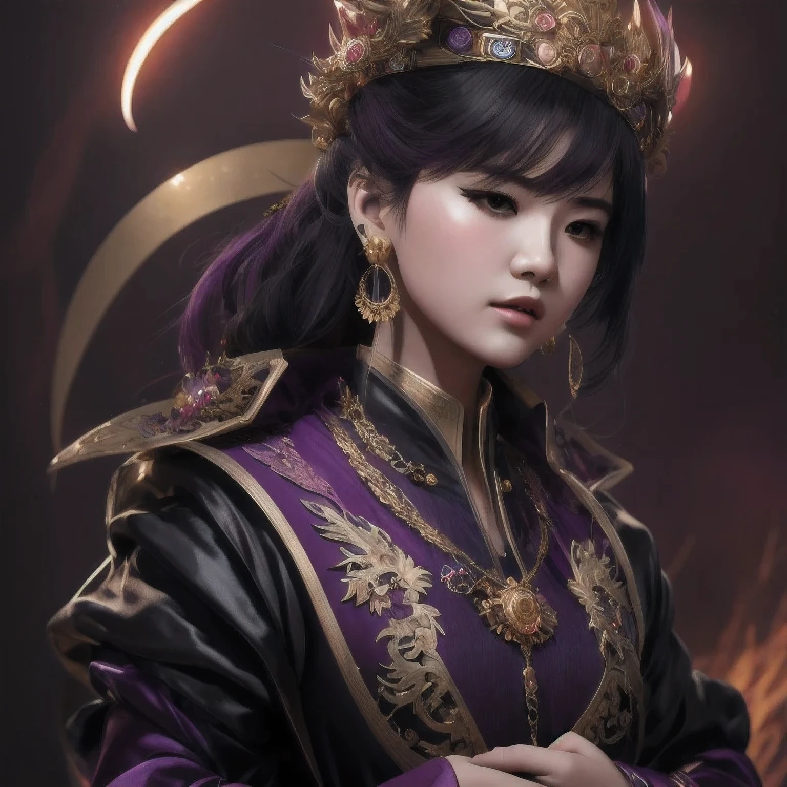 there is a 18 years old in a purple dress holding a dragon, wlop and ross tran, ross tran 8 k, fantasy art style, chengwei pan on artstation, a beautiful fantasy empress, ross tran and wlop, ruan jia and artgerm, the dragon girl portrait, ig model | artgerm, artgerm and ruan jia，beautiful
1girl
bangs
深绿 eyes
closed mouth
ear piercing
earrings
grey background
hair ornament
jewelry
lips
looking at viewer
military
military uniform
nose
piercing
portrait
realistic
short hair
simple background
solo
upper body