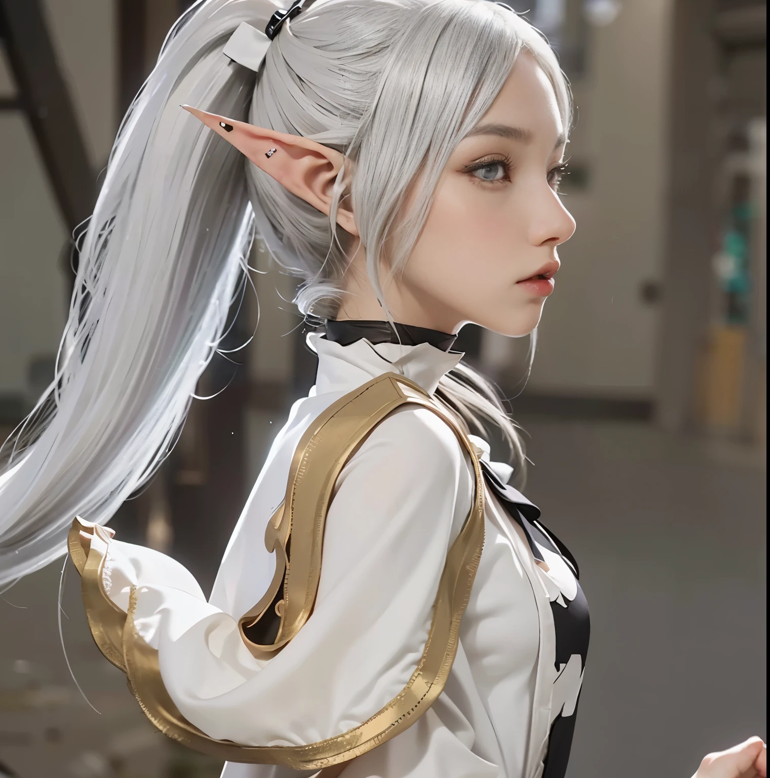 (Extremely normal body:2.0)Japanese-style town:1 Elf beauty,JK ,(Elf long ears),Short silver-white hair,Half-tied ponytail。,Stretch your feet,Black short stockings,Black socks, Black socks,Translucent black socks,Jade foot,soles of feet,Normal feet , very detailed eyes and faces, Sharp pupils, realistic pupil, tack sharp focus, cinmatic lighting,full bodyesbian,Bigboobs,long leges,From the front side,dynamicposes,Normal posture