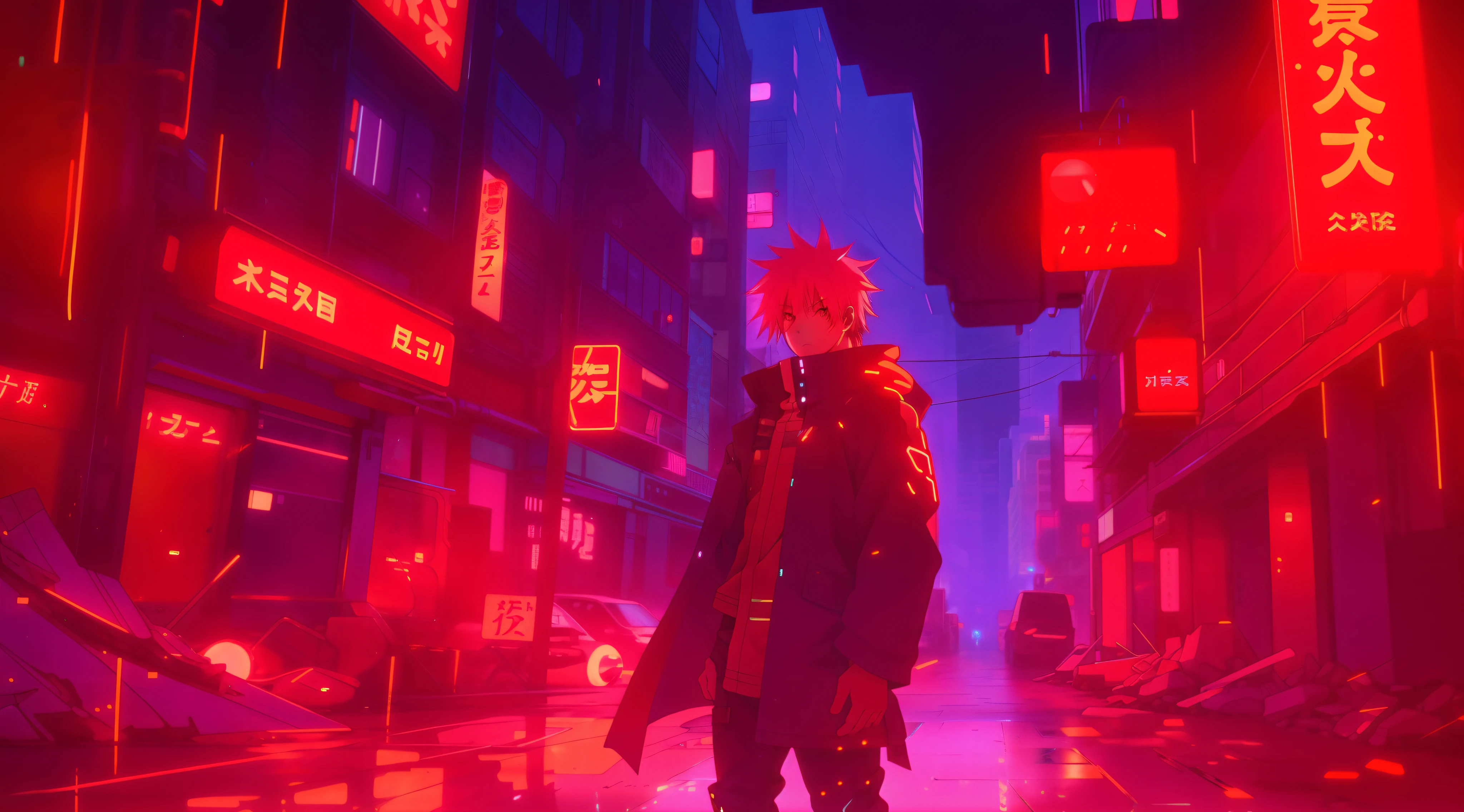 Anime characters standing on city streets with red lights., anime badass 8 k, anime style 4 k, anime wallpaper 4k, Digital Cyberpunk Anime Art, Modern cyberpunk anime, anime cyberpunk art, Anime art wallpaper 8 k, anime wallpaper 4k, anime wallpaper 4 k, anime style. 8ก, Anime art wallpaper 4 k, Anime art wallpaper 4k