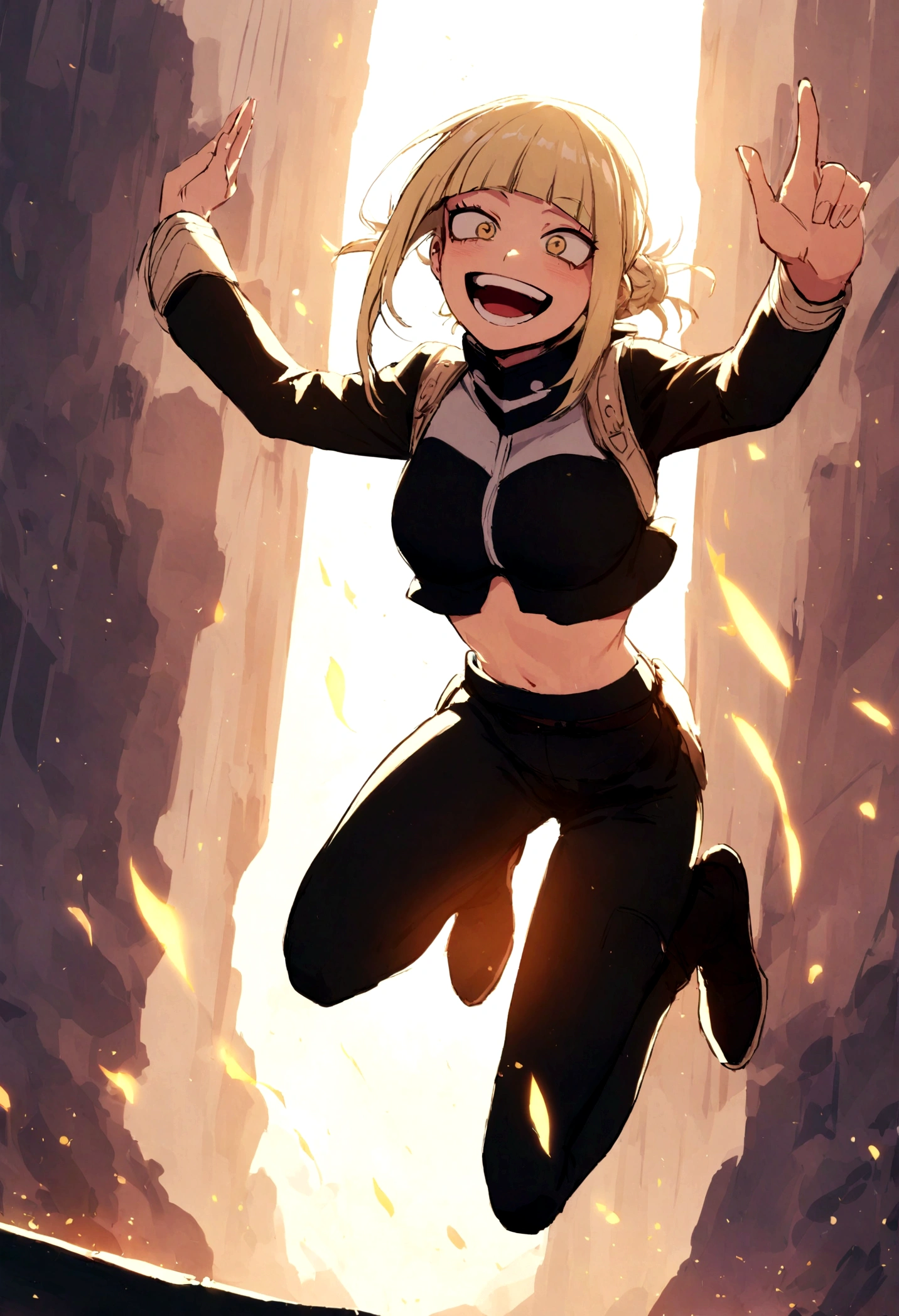 Toga von my hero academia , Whole body jumping, , happy face, niedliches Gesicht, detaillierte Hand.