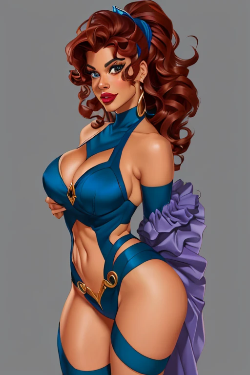 8k, a cartoon image of a woman in a blue outfit, megara, high resolution commission, inspired by Greg Hildebrandt, inspired by Daphne Allen, painted and colored, by Randy Vargas, inspired by José Comas Quesada, inspired by Tim and Greg Hildebrandt , comic poster style, poster. lord of daggers, cartoon art style, cutesexyrobutts