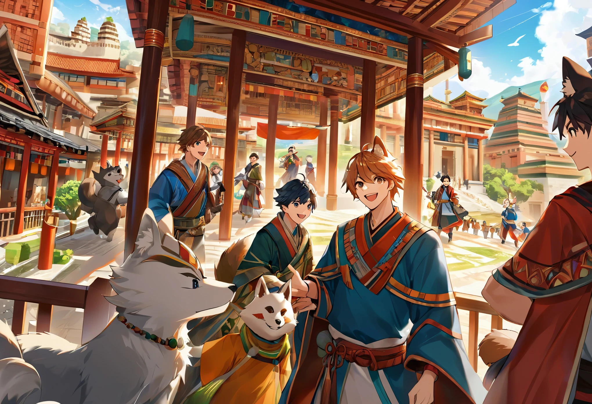 super high resolution, detailed background, World Heritage Site, 6+boys, 6+girls, Happy, joyful, absurdres(Photos of solo travelers)(kemono, furry anthro),