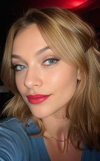 belle blonde habillé pyjama en soirée rouge et noir yeux bleus femme magnifique