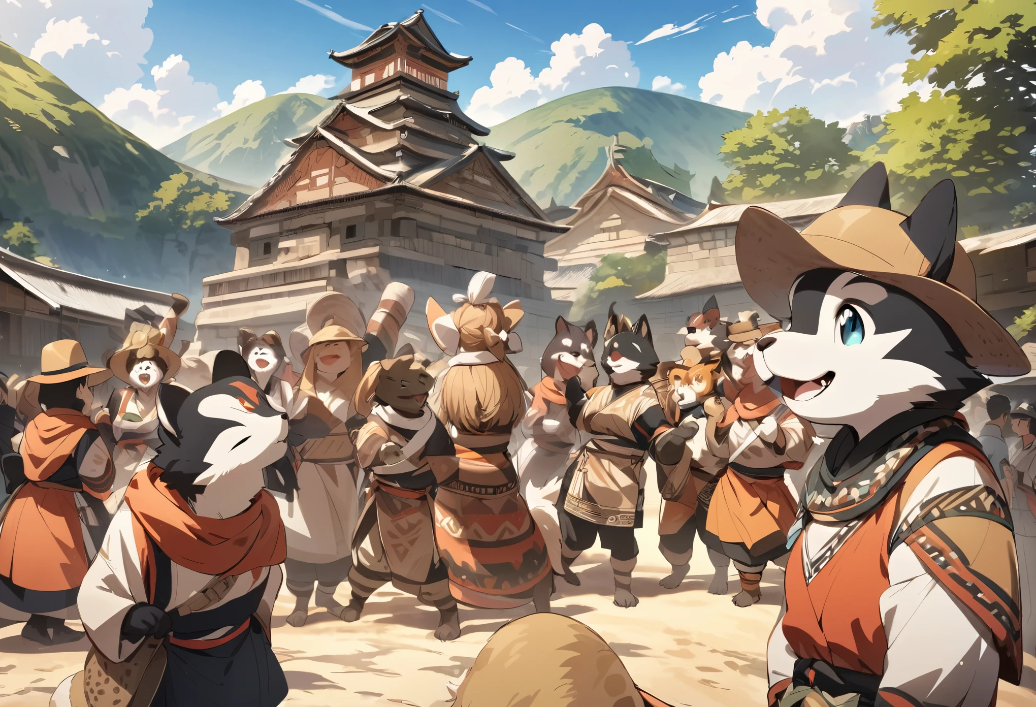 super high resolution, detailed background, World Heritage Site, 6+boys, 6+girls, Happy, joyful, absurdres(Photos of solo travelers)(kemono, furry anthro),