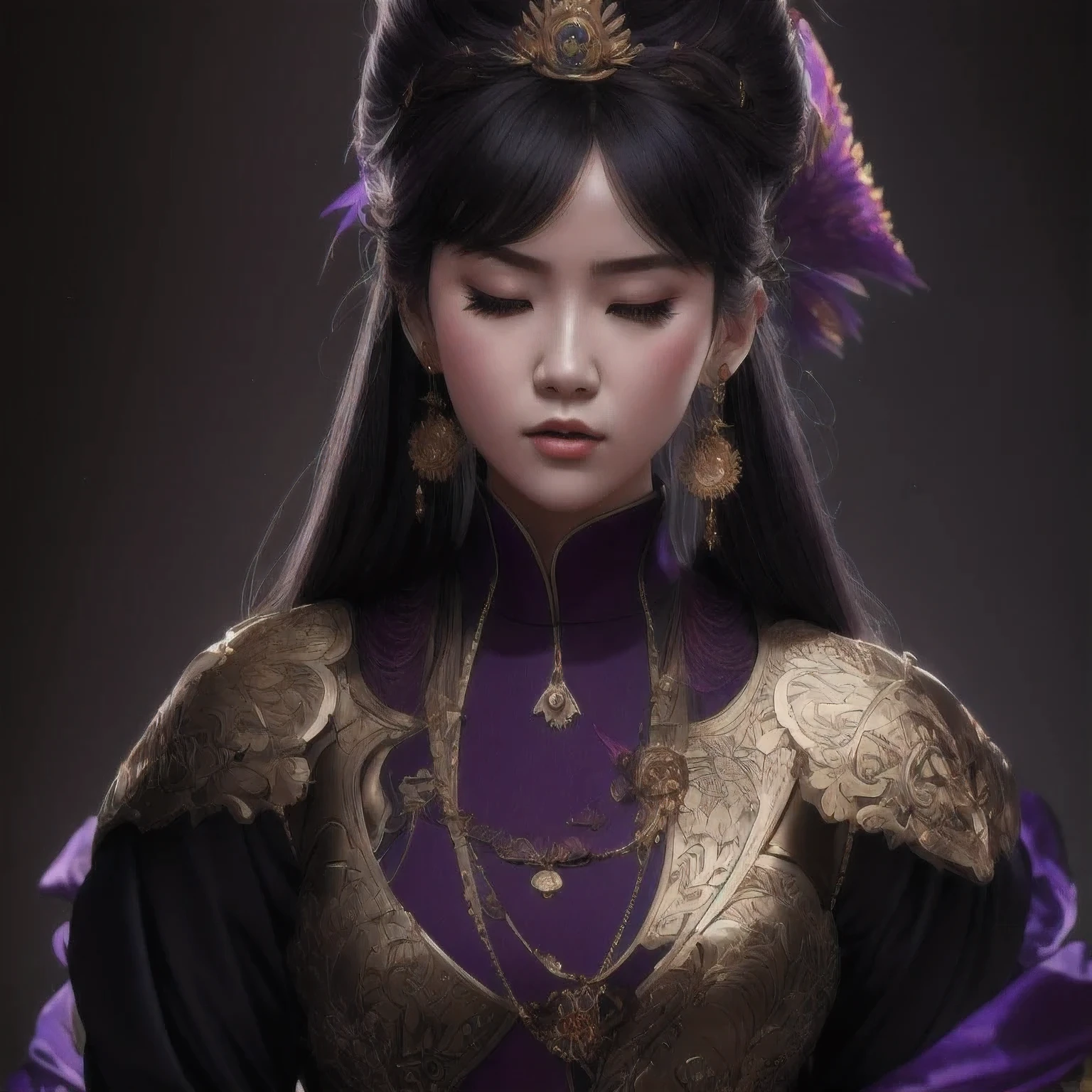 there is a 18 years old in a purple dress holding a dragon, wlop and ross tran, ross tran 8 k, fantasy art style, chengwei pan on artstation, a beautiful fantasy empress, ross tran and wlop, ruan jia and artgerm, the dragon girl portrait, ig model | artgerm, artgerm and ruan jia，beautiful
1girl
bangs
深绿 eyes
closed mouth
ear piercing
earrings
grey background
hair ornament
jewelry
lips
looking at viewer
military
military uniform
nose
piercing
portrait
realistic
short hair
simple background
solo
upper body