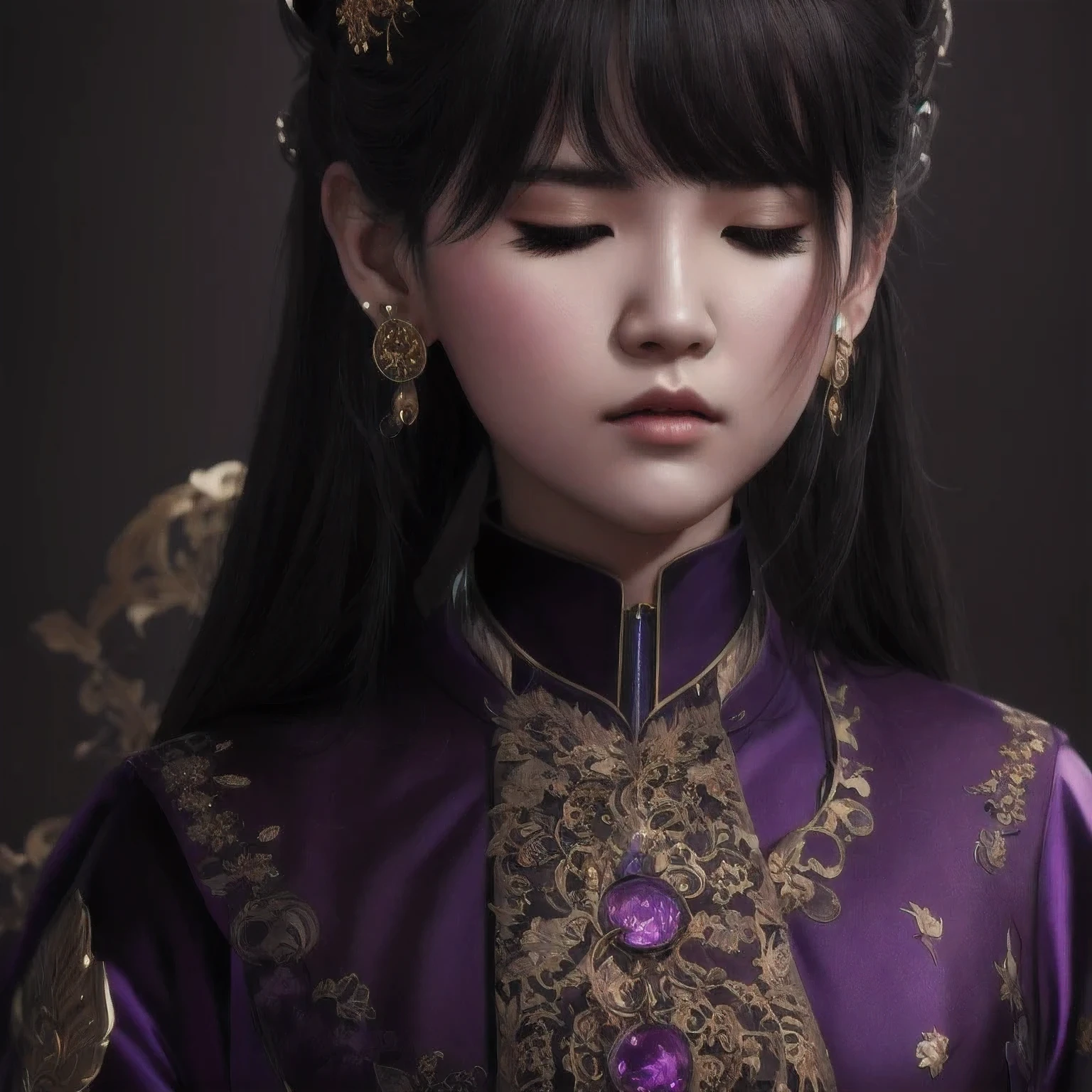 there is a 18 years old in a purple dress holding a dragon, wlop and ross tran, ross tran 8 k, fantasy art style, chengwei pan on artstation, a beautiful fantasy empress, ross tran and wlop, ruan jia and artgerm, the dragon girl portrait, ig model | artgerm, artgerm and ruan jia，beautiful
1girl
bangs
深绿 eyes
closed mouth
ear piercing
earrings
grey background
hair ornament
jewelry
lips
looking at viewer
military
military uniform
nose
piercing
portrait
realistic
short hair
simple background
solo
upper body