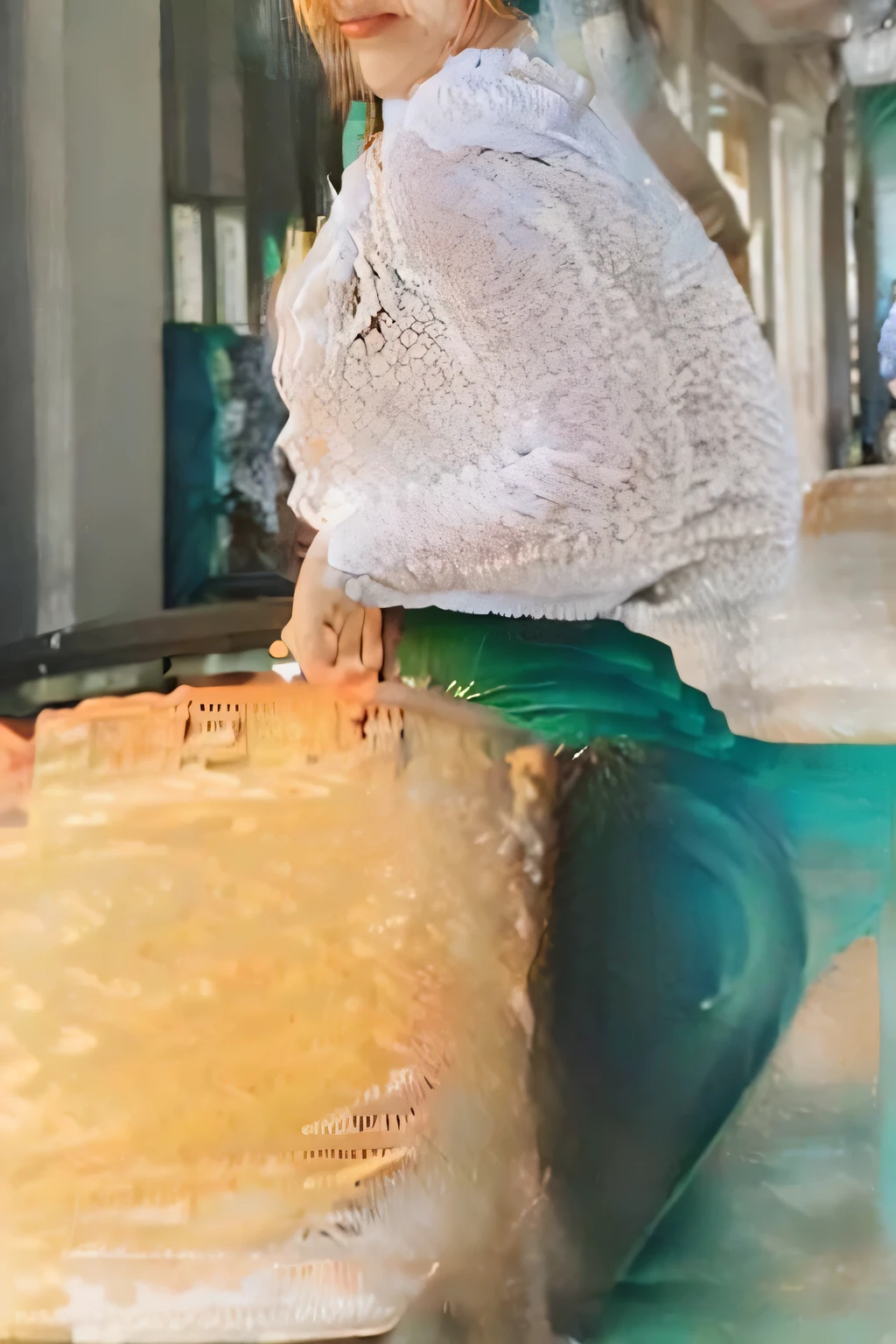 (best quality)), ((masterpiece)), (detailed), 2 girl, off-shoulder sweater ,back side (big ass)