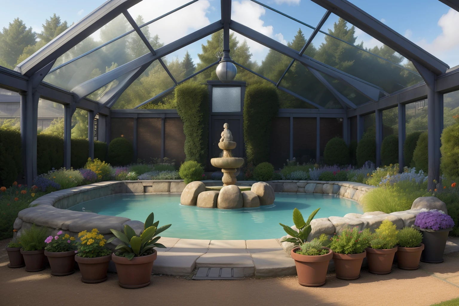Wintergarten, springbrunnen, Glasshouse, prachtvoll, reich