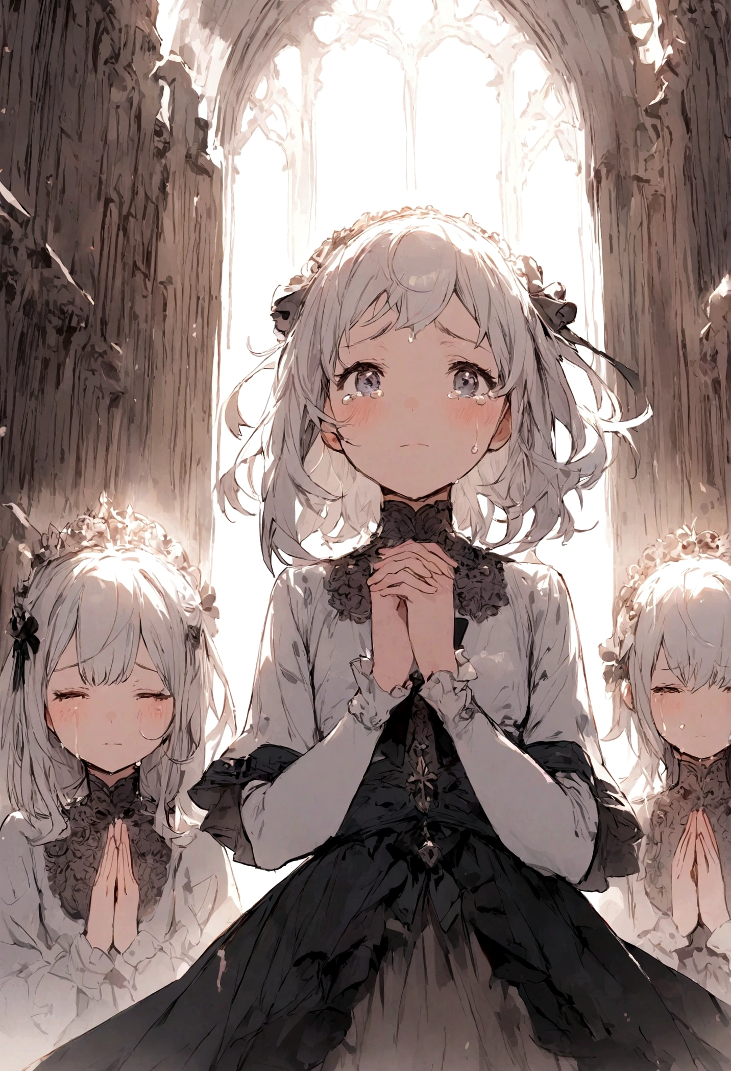 praying girls with tears