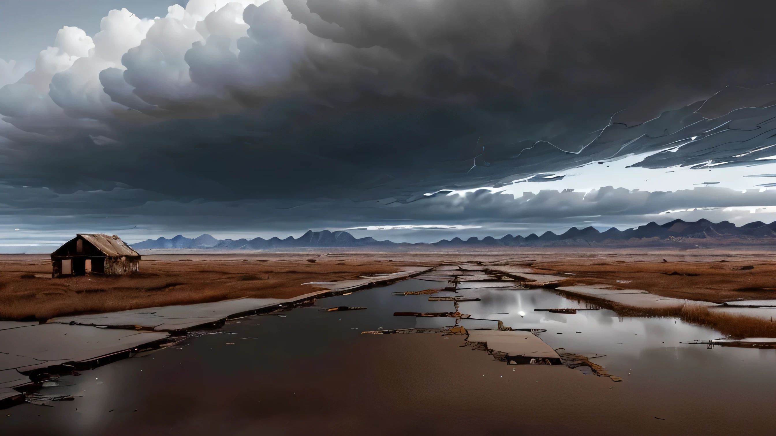 You are in a vast and barren land。The sky is shrouded in dark clouds，Not a trace of sunlight penetrates，Adiciona uma atmosfera sombria a toda a cena。The earth is dry and cracked，The grass and trees withered，a barren scene。Suas costas parecem deprimidas，The body is slightly curved，Como se estivesse sobrecarregado pelas dificuldades da vida。You&#39;re wearing shabby clothes，As mangas foram sopradas pelo vento.，It gives people a feeling of helplessness。

There are no people around，Apenas o vento desolado passa pelos meus ouvidos。No horizonte distante，A ruined building appears，Has been corroded beyond recognition by time and years，Only a few broken walls remain standing，like a forgotten ruin。Esta cena faz as pessoas sentirem a crueldade do tempo e a passagem do tempo。

The entire photo exudes an aura of desolation and helplessness.，It gives people the feeling of being abandoned and forgotten。This photo shows a desolate and desolate rear view，Putting people in a climate of loneliness and helplessness。