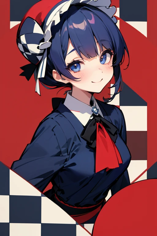 MS. cute、Taisho、Checkerboard Pattern、Beautiful Eyes、Embarrassing、Navy Blue and Red、A special smile、