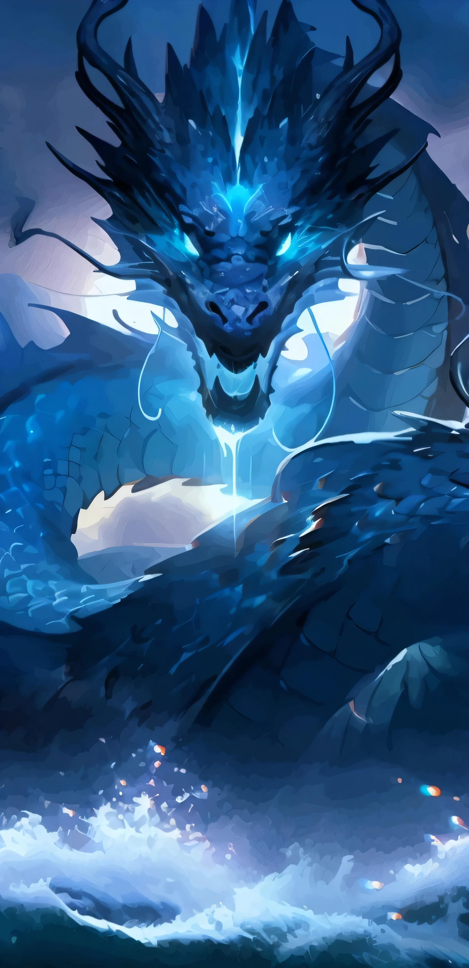 there is a dragon that is floating in the water, blue dragon, blue scale dragon, d&d dragon art commission, Water dragon, dragon art, Frost Dragon, avatar image, Dragon de Cristal, dragon inspired blue armor, dragon our species, dragon oil painting, epic dragon, cyan chinese dragon fantasy, a cute little blue dragon