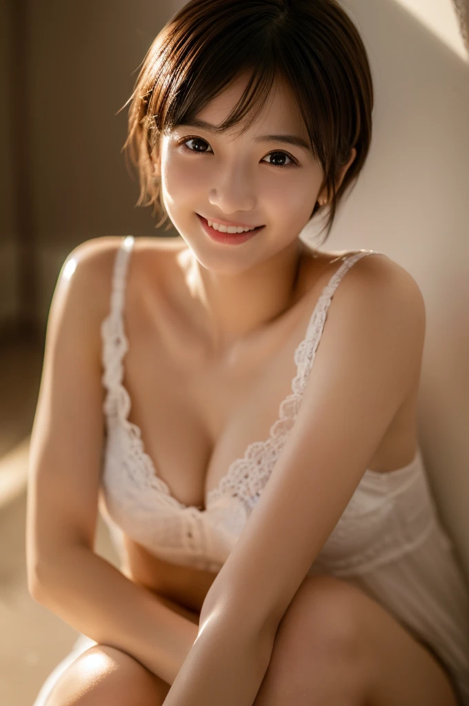 (high resolution、high quality、High resolution、detailed、8k、masterpiece）、超A high resolution、(Photorealistic:1.3)、RAW Photos、1 girl、Glowing Skin、((Ultra-Realistic Details))、Portrait、Global Illumination、Shadow、Octane Rendering、8k、Super sharp、Beautiful breasts、Beautiful Eyes、Bright colors、smile、非常に複雑なdetailed、Realistic Light、CGSoation Trend、ネオンのdetailed、The light is gentle、wide shot、full body、A beauty that everyone falls in love with、short hair、ISO1200、Overbearing、Small devil、Mean、one piece、２６age