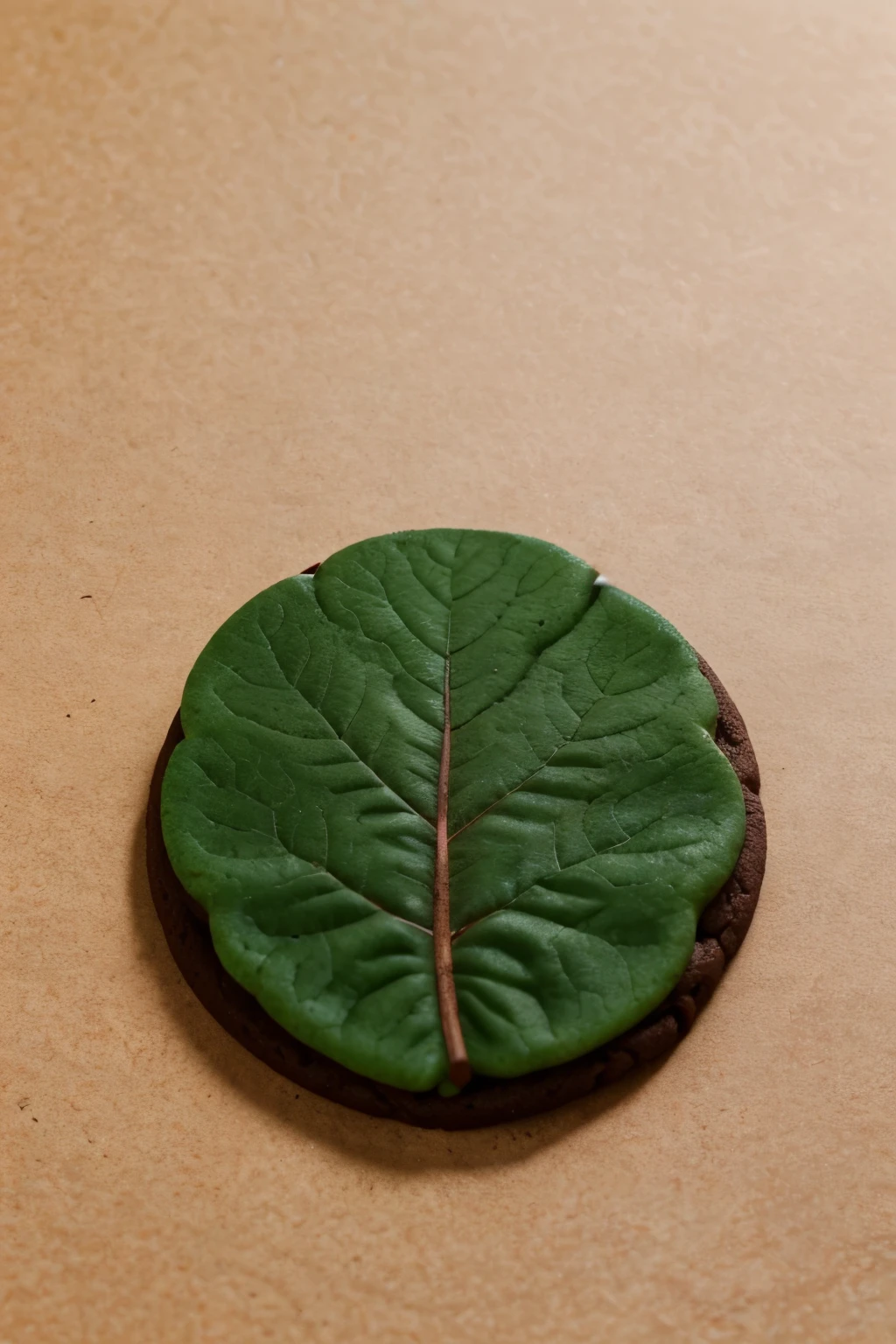 Cookie: A round chocolate cookie with slightly irregular edges to give a realistic feel. Use dark brown to represent the chocolate.
Leaf: On top of the cookie, a simple and stylized green leaf. The leaf should be elongated with a central vein, using a vibrant green to contrast with the brown of the cookie.
Style: Minimalist, with clear and clean lines, without excessive details.
Colors:
Cookie: Dark brown (chocolate)
Leaf: Vibrant green
Format: Vector, ensuring the logo is scalable without loss of quality.
Additional details: Keep the design balanced and centered, with the leaf slightly tilted for a dynamic touch. Avoid shadows and embossing effects to maintain simplicity.