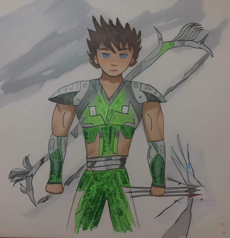 Full-length hyperrealistic photograph of a 1 boy, 20 years old, cyberpunk archer, with cyberpunk technological armor, neon lights effects, energy bow, energy arrows, short brown hairs, masterpiece, photorealistic, raw camera, uhd, 8k
