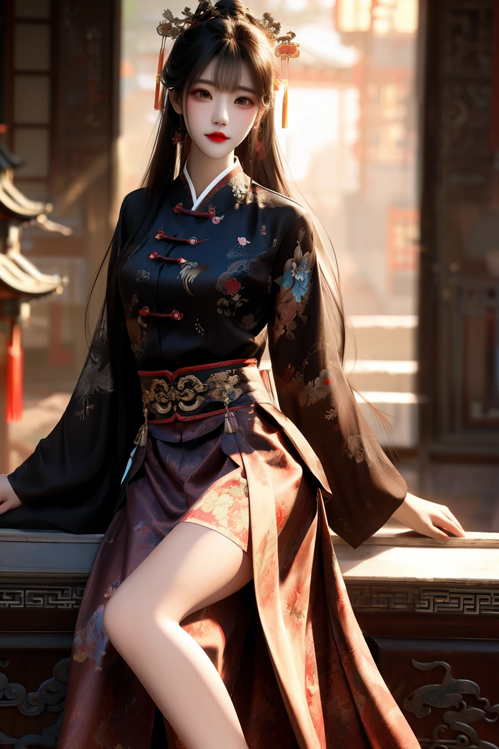 skirt,Chinese style,4K,Texture,High Detail,woman,Long legs,Exquisite face,Long hair,