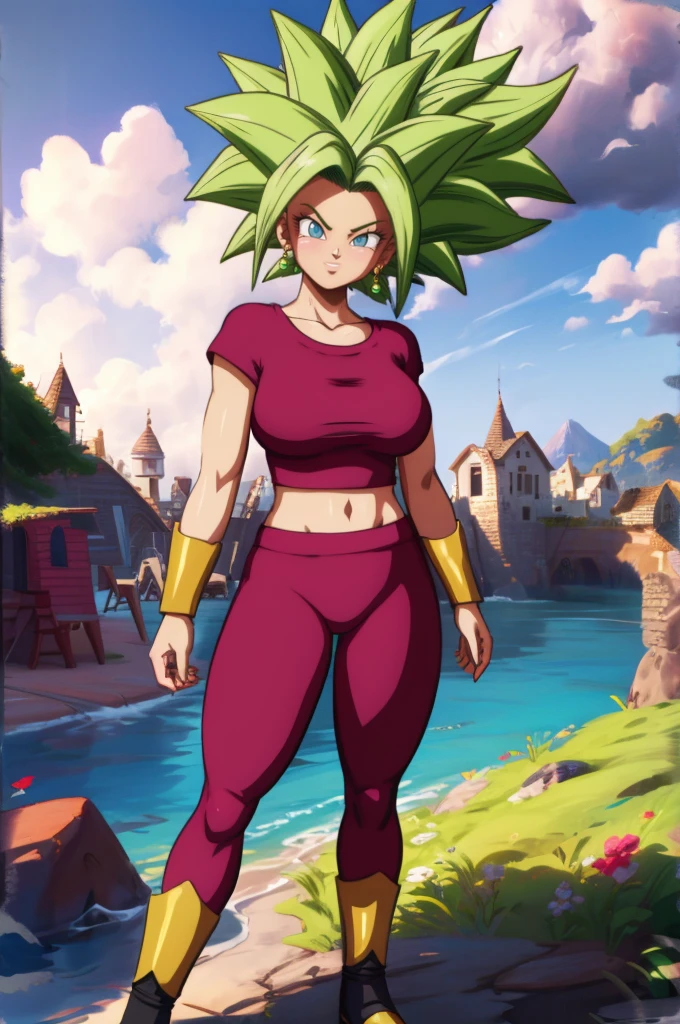 KEFLA style, 8k, hdr, ureal engine, ultra quality, big breasts  Beautiful woman, green color eyes,  sitting cross-legged, RED t-shirt, RED PANTS , long breasts,detailed realistic KEFLA costume style, BLACK hair, body,nicoledemara, , cabelo longo,  sorriso pretensioso, sorriso,  coxas, botas, decote, , , knee-length sole, single sock, single thigh height, meias, thigh strap, coxas,  outdoors, cidade, sky, nuvens, sol, buildings, (Obra de arte:1.2), melhor qualidade, high resolution, (lindos olhos detalhados:1.6), rosto extremamente detalhado, perfect lighting,, (perfect hands, Anatomia perfeita),