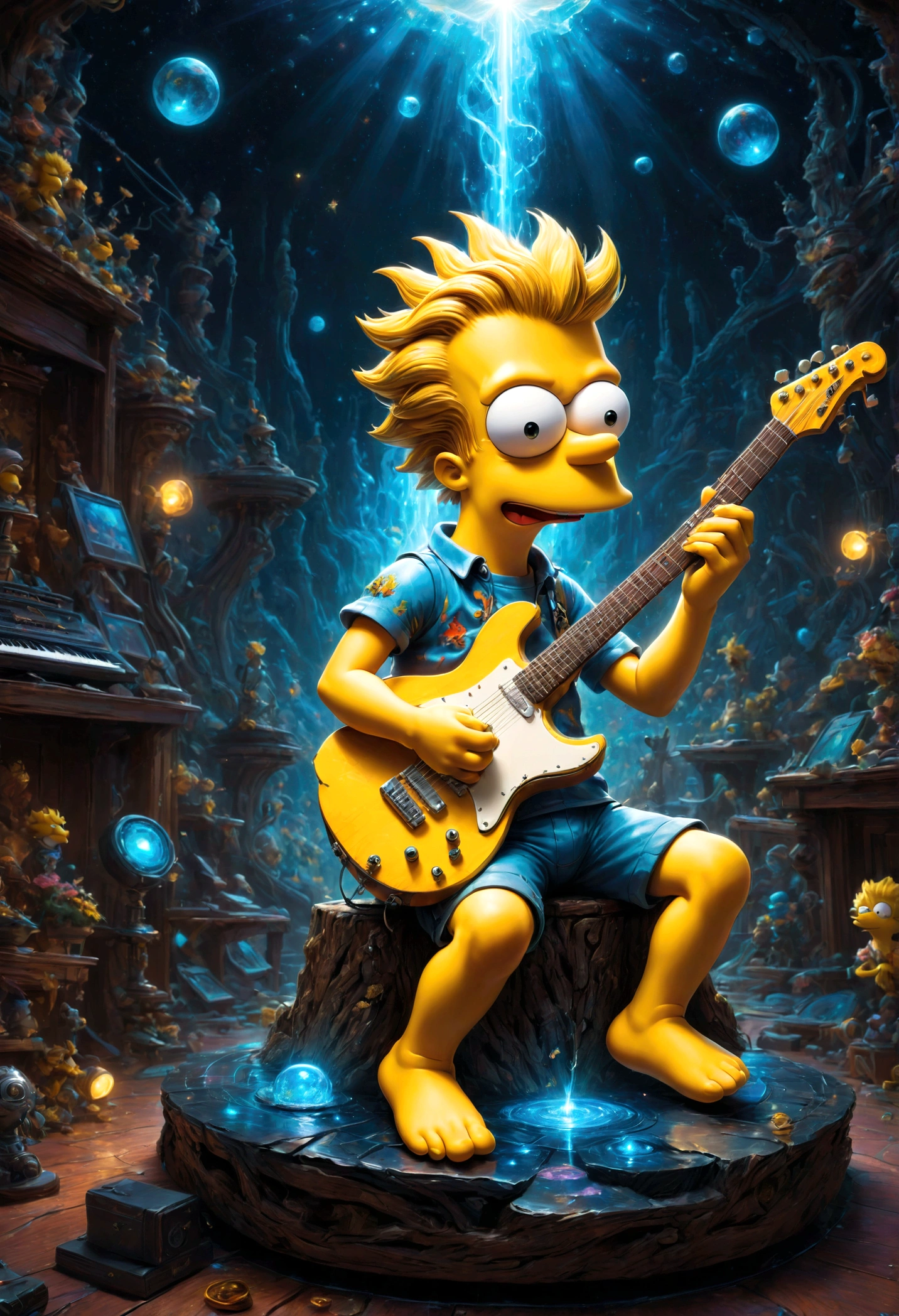 Guitarist, Bart Simpson, best quality, masterpiece, very aesthetic, perfect composition, intricate details, ultra-detailed