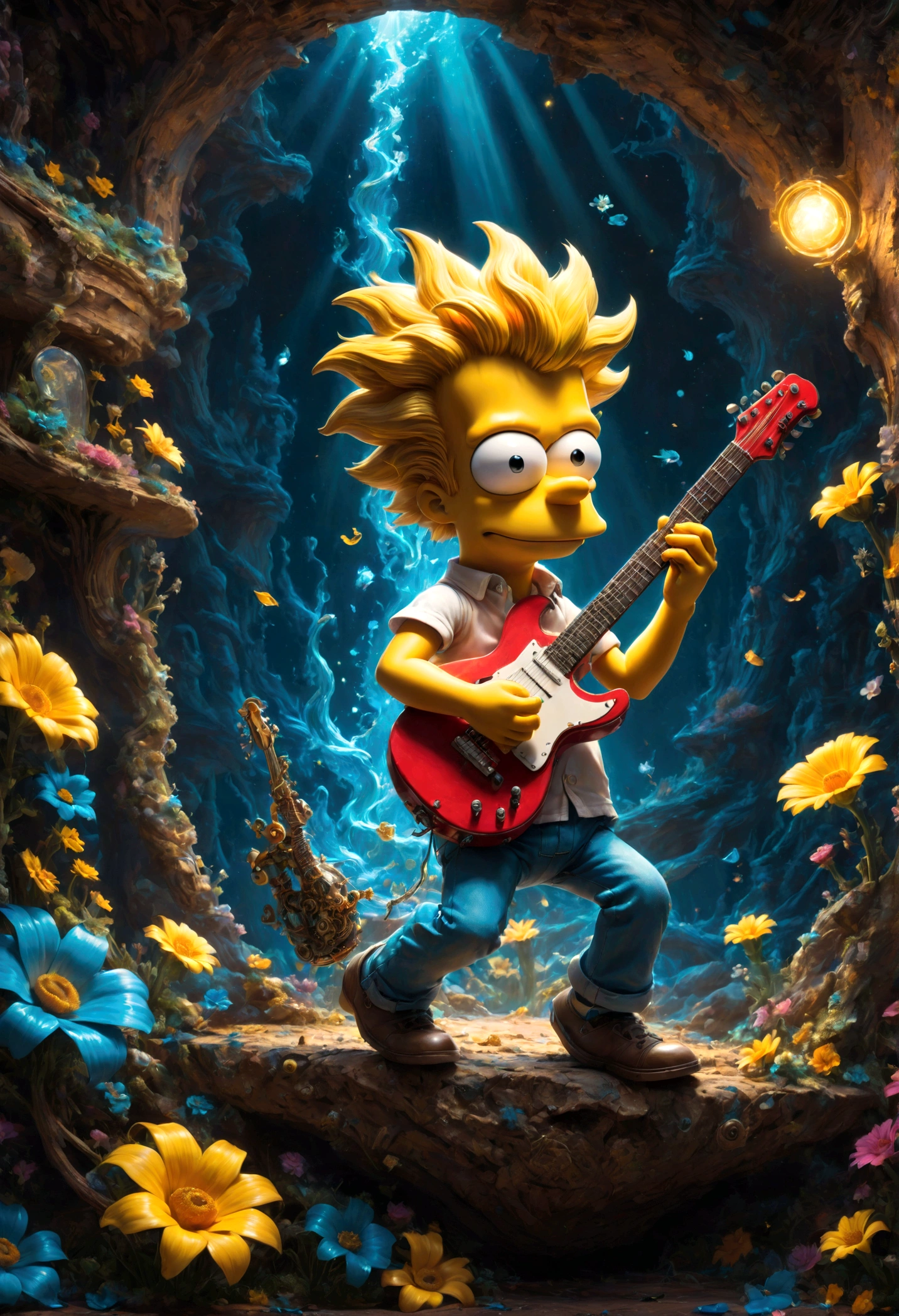 Guitarist, Bart Simpson, best quality, masterpiece, very aesthetic, perfect composition, intricate details, ultra-detailed