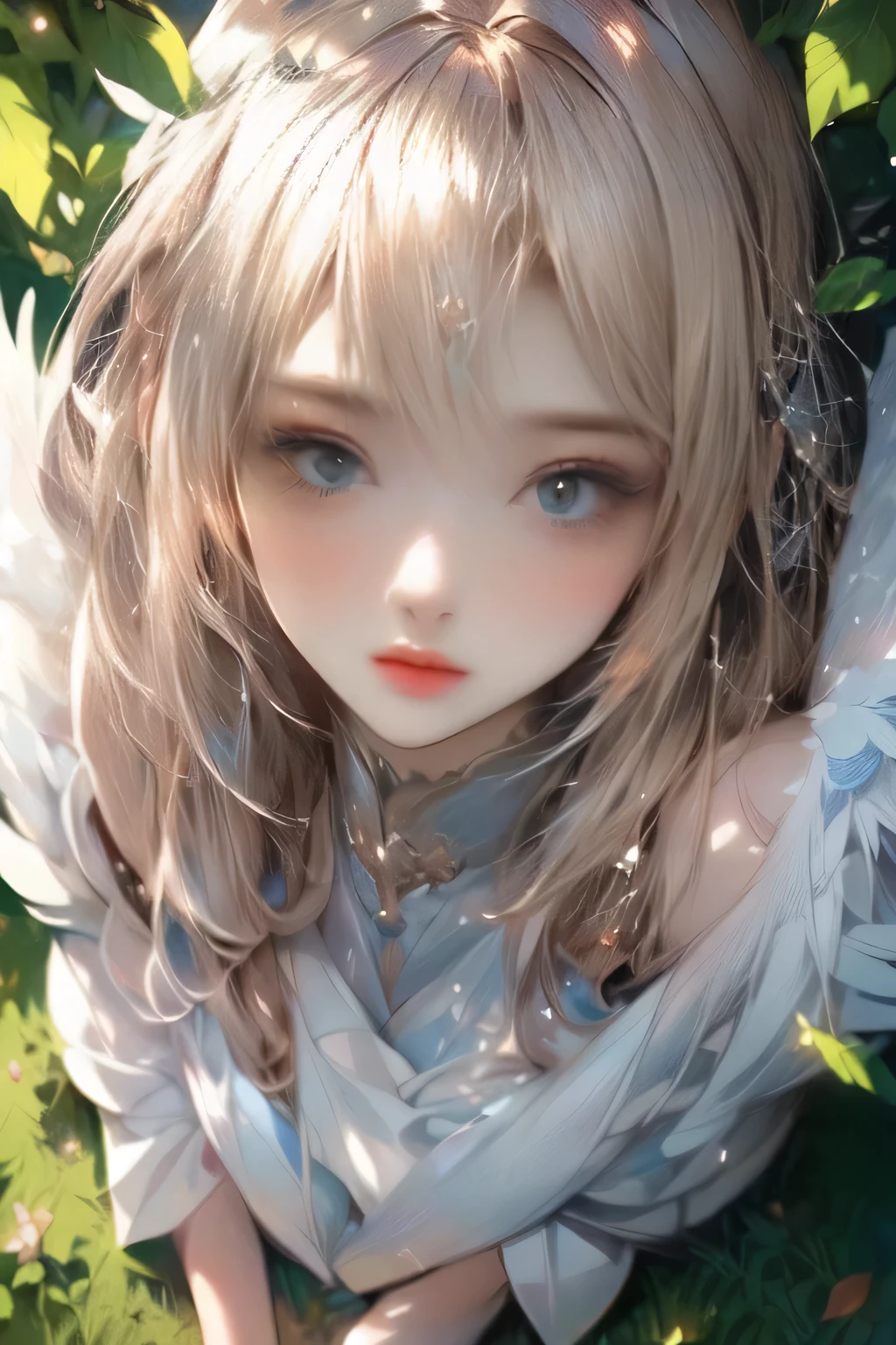 anime girl with blue eyes and blonde hair laying on the ground, beautiful anime portrait, stunning anime face portrait, detailed digital anime art, detailed portrait of anime girl, beautiful anime girl, of an beautiful angel girl, beautiful anime face, guweiz, cute anime girl portraits, beautiful fantasy anime, artwork in the style of guweiz, anime style 4 k