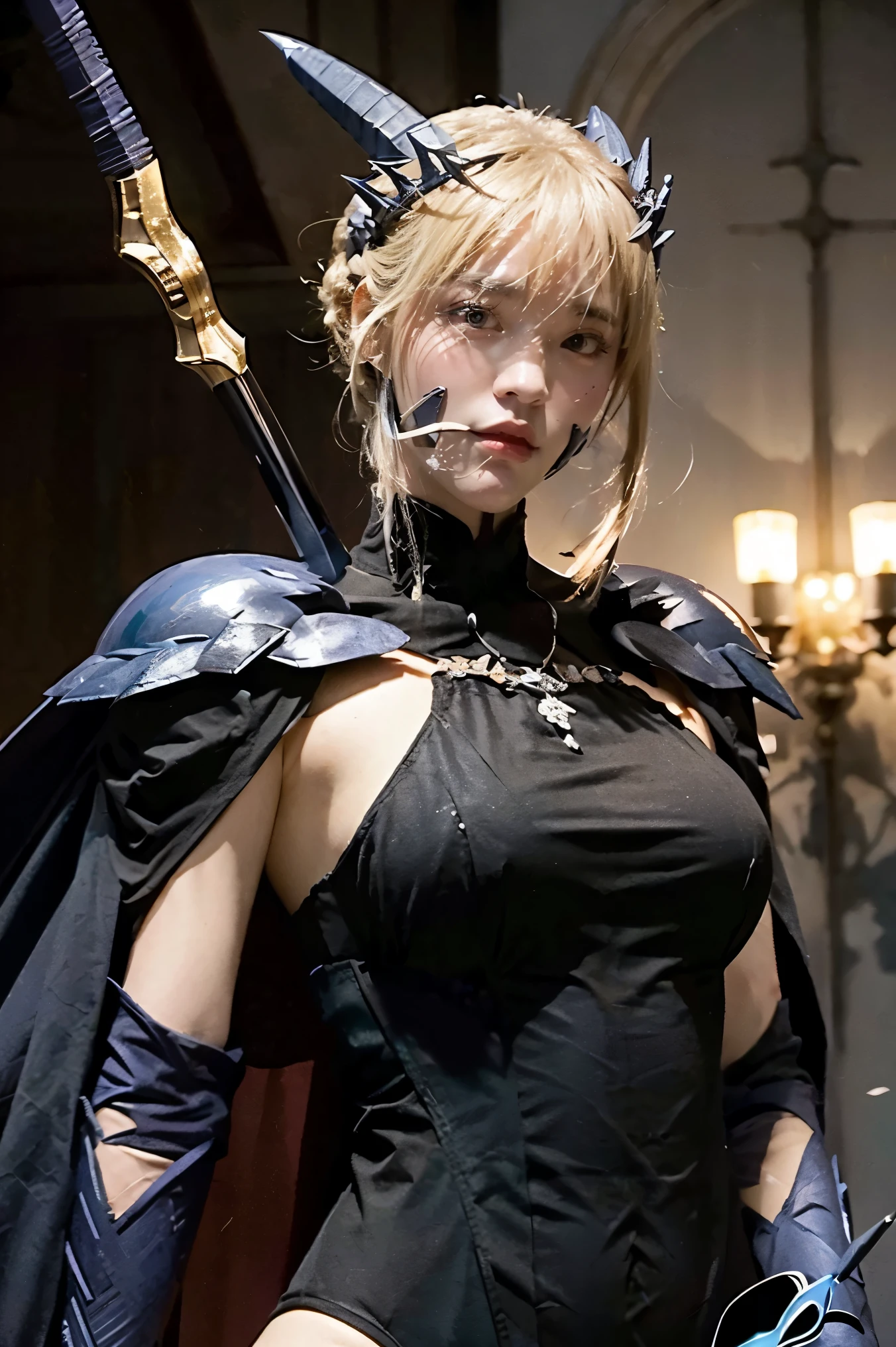 Artoria Pendragon、Lancer Alter、spear alter、Artoria Pendragon, Artoria Pendragon(lancer alter)、beautiful face, lancer alter、1 girl,Supervillains、elegant adult woman、leotard、high resolution、look at viewer