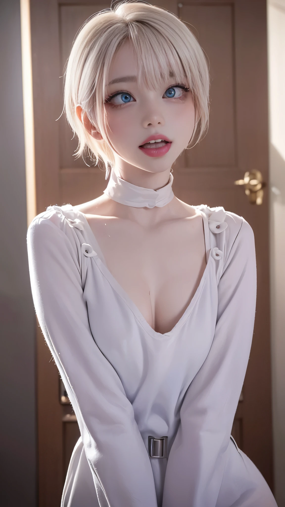 (Digital art like a movie: 1.3), high quality, Tabletop, 最high quality, Very detailed, shape, [4K Digital Art]、 Indiasug nr, (Sharp focus: 1.5), (Moody lighting:1.2), Written boundary depth, Bokeh, 4K 、High resolution, Very detailedな, Very detailed CG Unity 8k wallpaper, Realistic, Photorealistic, RAW Photos, beautiful and Detailed face, White skin, Realistic glowing skin, High-quality fabric, Detailed hair texture, Perfect body, Beautiful Face, Acura, Anatomically correct, highly Detailed face, Eye and skin texture, Natural neck length, (Beautiful Eyes), (Beautiful Hands), (Shiny skin:1.2), Thin legs, Thin legs, Knowledgeable person、Detailed face、Detailed Background、 



(Live Action、Intricate details)、blonde、pixie short hair、office lady、



Dramatic Compensate、Compensate、Pinky pink lipstick、eye make up、mascara、eyeliner、eye shadow、Light purple eyes、
White shirt、High Waist Mini Skirt、(Grin、ahegao smile:1.5, Drinking alcohol、Intoxication)

(((Ahegao, , Sweat, Open doorway:1.3, Late night visit)))、One Woman, (Drunk:1.4), OL 、 pantyhose, Heel, entrance、Outdoor, (Drunk 、And stumble:1.2), Whole pin、While drinking a can of beer、The perfect human body、Drinking canned beer、Beautiful woman、(night:1.8, Dim lighting)
