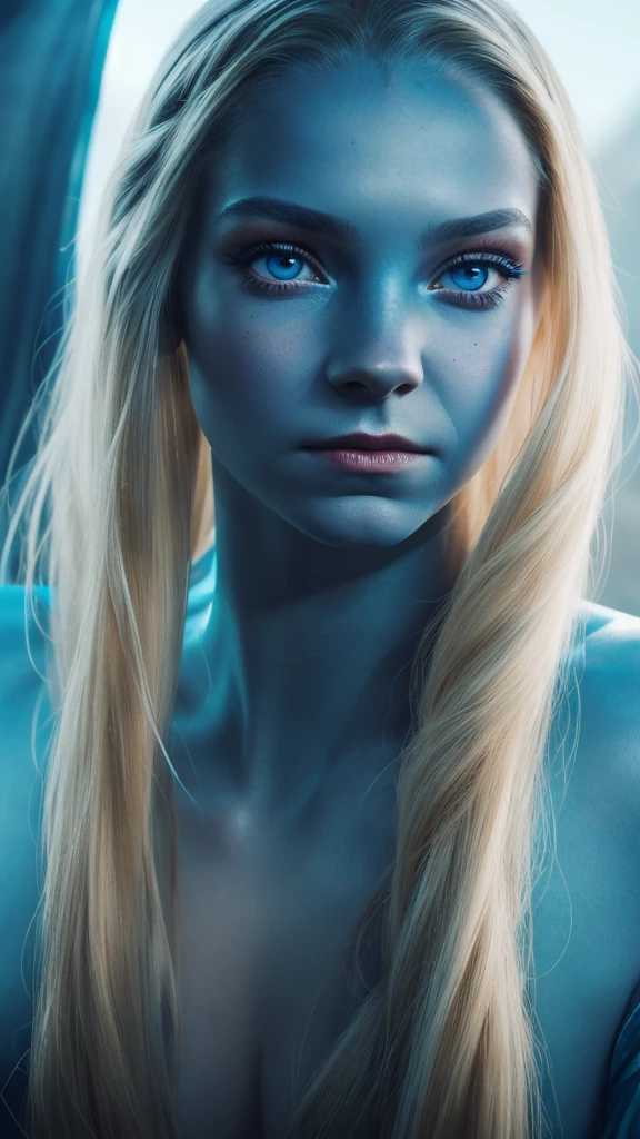 Emma Myers, wearing "Avatar" costume sexy clothes transparent. professionally retouched, soft lighting, realistic, smooth face, perfect eyes, sharp focus on eyes, 8 k, high definition, insanely detailed, intricate, elegant. in a natural background.