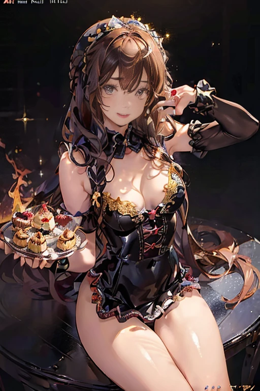 (((Masterpiece))),(((Super Detail))),(((in 8K))),(((best composition))),(((Rim lighting,Fireglow effect,deep shadow))),solo,(Hatsune Miku:1.0),(small breasts:1.2), (perky chest:1.2), (pointed chest:1.2), (Pudding cake magazine cover:1.3),(from above:1.0),(shoot from the side:0.9),masterpiece, 1girl, Amazing Cleavage:1.1, thin waist, Beautiful fingers,Detailed finger features,(Detailed hair features:1.7),detailed facial features,detailed clothes features, (perky chest:1.1), (pointed chest:1.3), looking at viewer,beautiful detailed eyes,double bun with glittering hair ornament,(super detailed glossy skin:1.3),slender body,tits,goddess smile,((mouth little smile open)),beautiful posture,cheongsam dress,(blue with silvr gold thread embroidery,super delicate floral pattern:1.2),seductive cleavage:1.3,beautiful glossy legs,shiny red high heels,lifting dishes with cakesd,french restaurant,hustle and bustle,rising steam,(((depth of fields)))