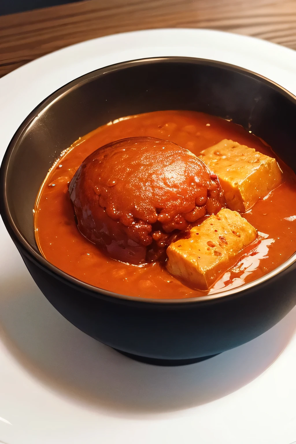 A fat red demon eating curry rice