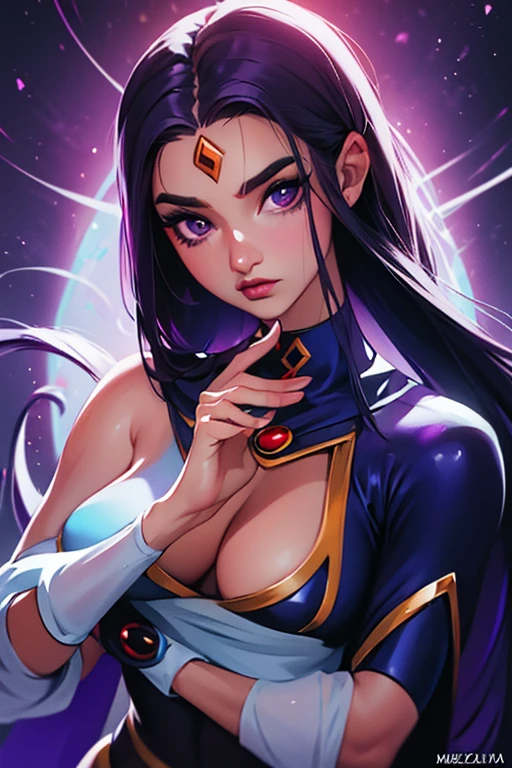 (1 garota, Sozinho, cabelo curto, Obra de arte, 4k, melhor qualidade:1.2, (tiro de vaqueiro), melhor qualidade:1.2, beautiful hands, Colorida, (perfect hands, Anatomia perfeita)),
Raven_(CC), cabelo curto, pele colorida, pele cinza, forehead jewelry, collant, cinto, coxas, black collant, perna alta collant, perna alta, mangas compridas,
((medium breasts, ancas grandes, Olhando para o espectador)), (((cabelo roxo))), olhos roxos, ((mulher jovem)), (((pele cinza))), (pele cinza1.5),
((fundo simples, fundo branco)), (((decote, abaixo do peito)),