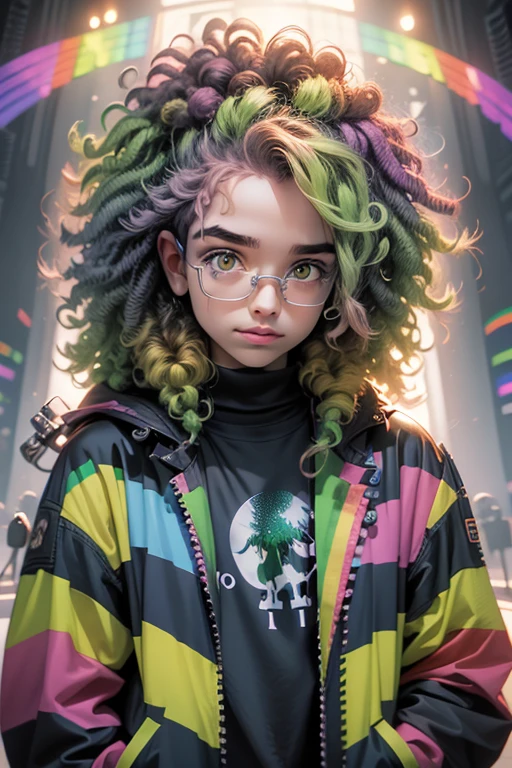  with rainbow curly hair, oculos de sol, rainbow style jacket, fundo fresco do quarto, arvore sacura no inverno (foco nitido) (detalhes intrincados) (desfoque fundo) (futurista) 4k 8k realist::4ciberpunk::1 