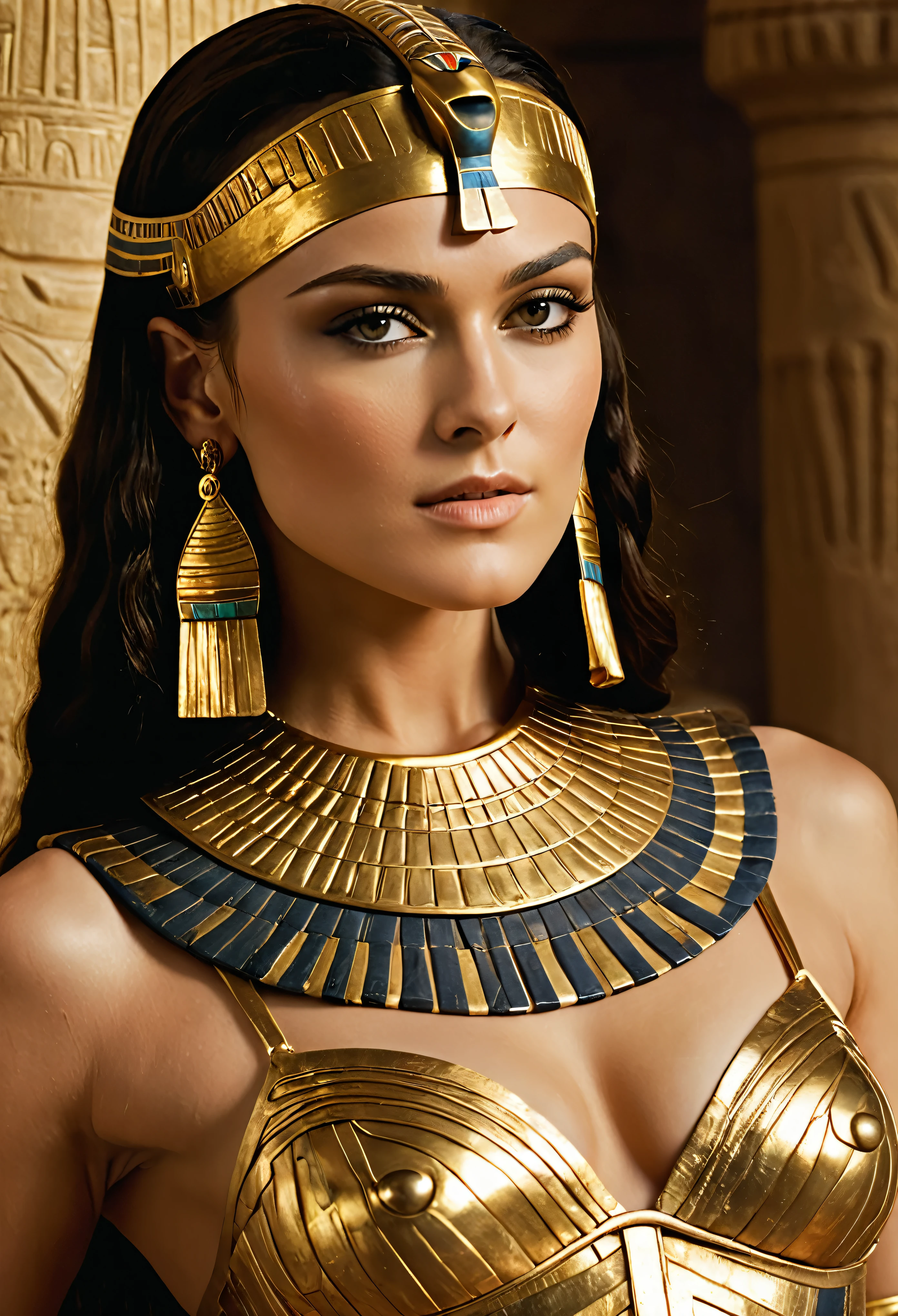 Gorgeous cleopatra, insane details, thick attractive figure, bulky figure, egyptian princess, cinematic goddess close shot, cleopatra, extremely beautiful lady, cinematic goddess body shot, cleopatra portrait, goddess, stunning beauty, extremely high detail, egyptian, cleopatra in her palace, cinematic goddess shot, egyptian style, extremely detailed goddess shot, beautiful goddess, cinematic portrait, professional cinematography, As an Egyptian, Keira Knightley Beautiful and stunning pharaoh Keira Knightley, portrait of Cleopatra, uhd, 8k, 32k, detailed, intricate, sharp Beauty, high definition, cinematic perspective, faultless image, background of ancient EgyptA close-up of a woman wearing a gold dress and an Egyptian mask, a cinematic portrait, expert cinematography, crazy details, an Egyptian princess, a close-up of a cinematic goddess, cleopatra, an incredibly beautiful lady, and a cinematic goddess body