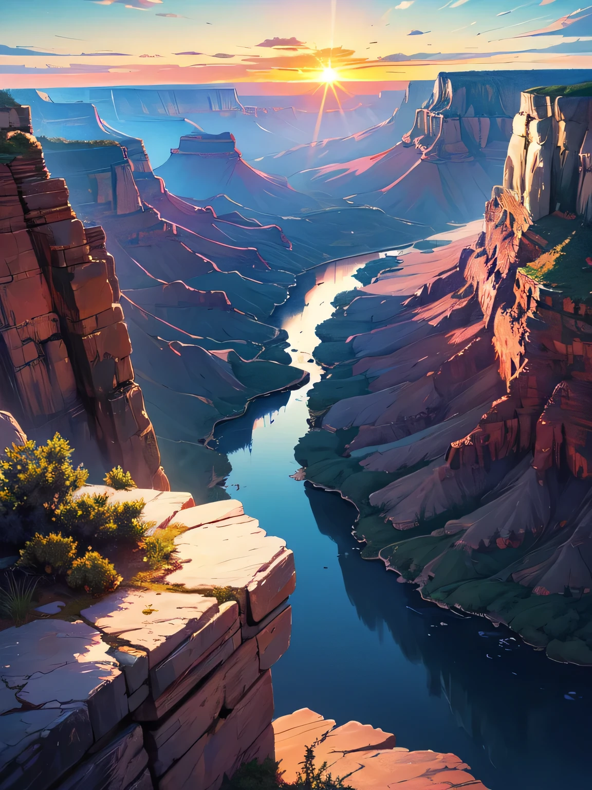 Beautiful digital art, Detailed painting 4k, Highly detailed digital painting, Rich, picturesque colors,Grand Canyon,sunrise