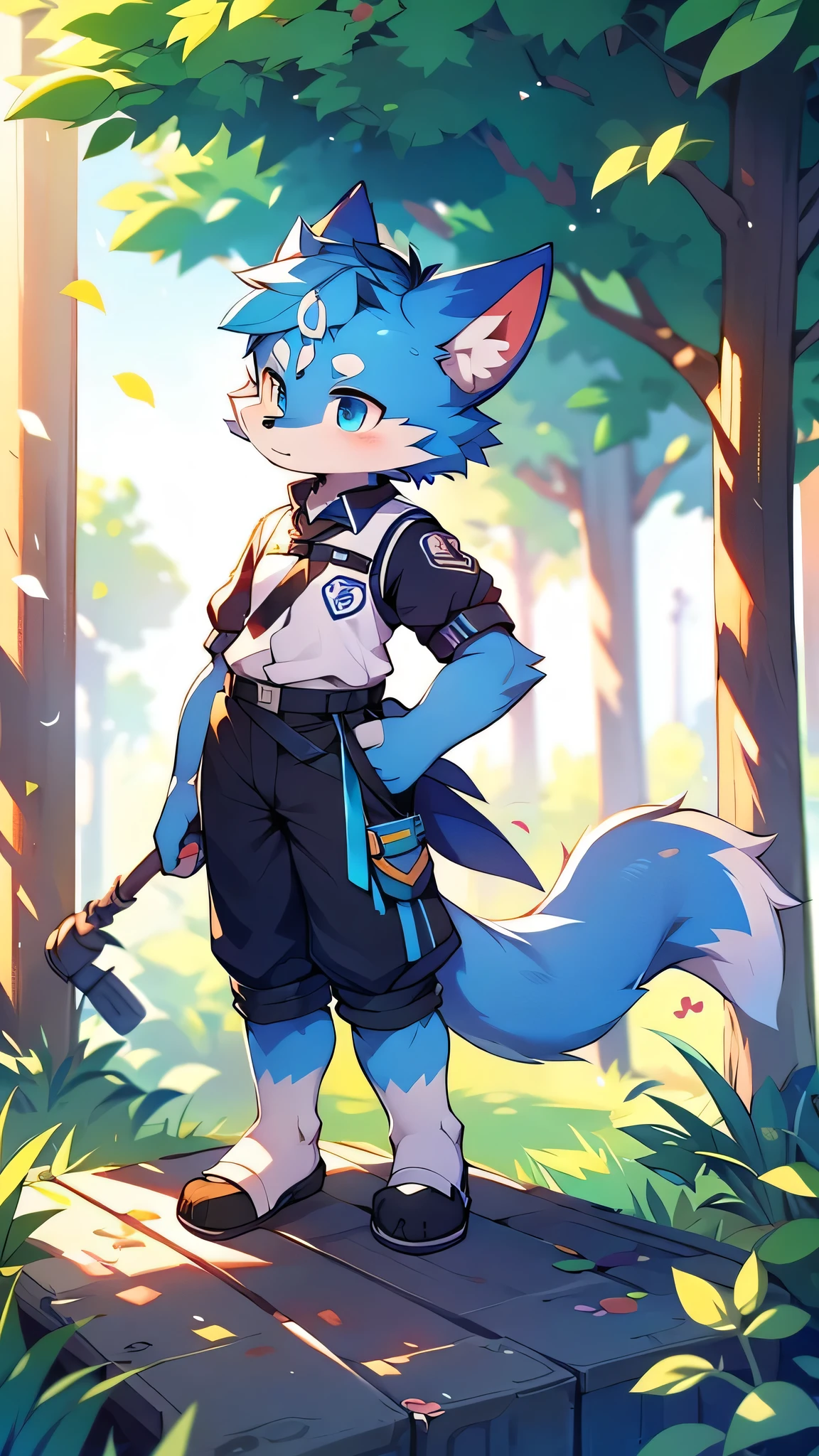 Blue fur, Canine, fox motif, boy, uniform,Tall，