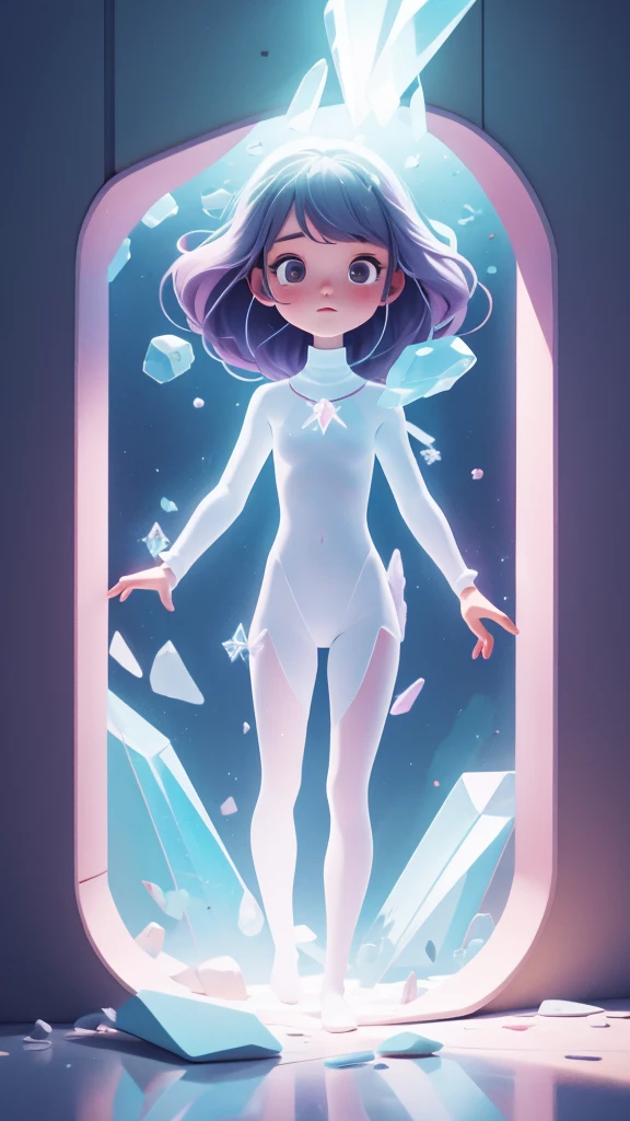 out-of-body girl, pass through the wall, Crystal clear body, pastel space