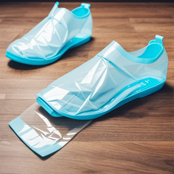 A plastic wrap around a shoe