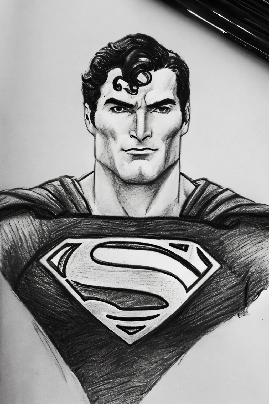 A pencil sketch of superman, less detailing, a lot of errors, over lining, messy, drawn in a square-lined diary, no shading, no blending, no portrait, no light source on face, no pixels