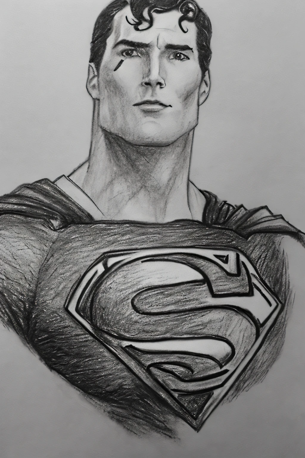 A pencil sketch of superman, less detailing, a lot of errors, over lining, messy, drawn in a square-lined diary, no shading, no blending, no portrait, no light source on face, no pixels