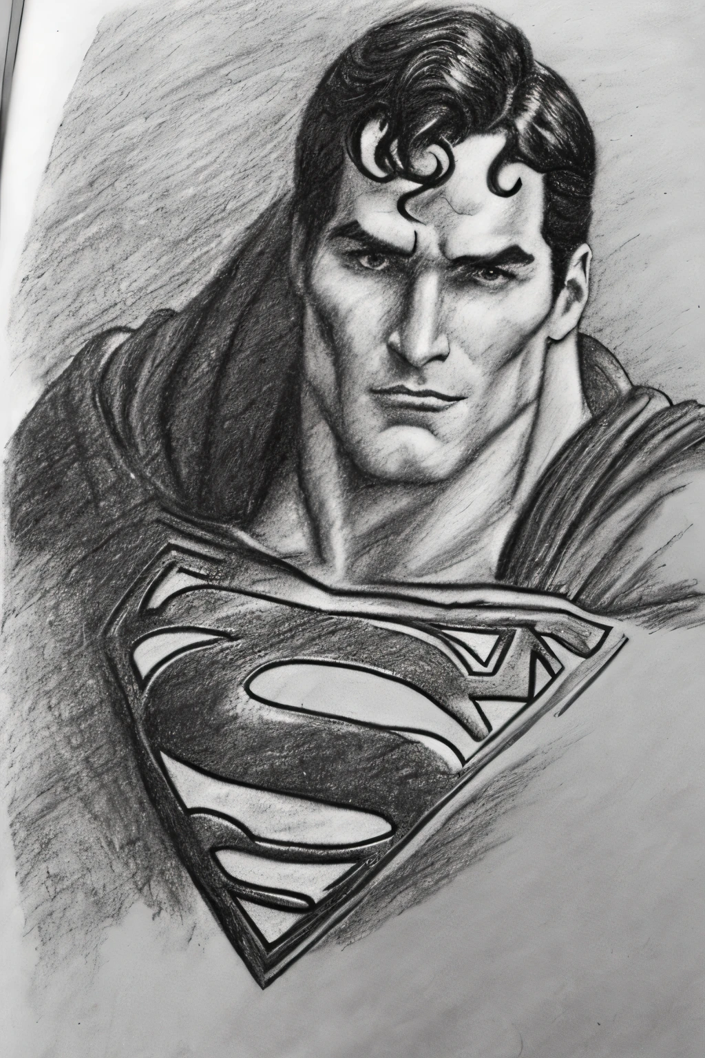 A pencil sketch of superman, less detailing, a lot of errors, over lining, messy, drawn in a square-lined diary, no shading, no blending, no portrait, no light source on face, no pixels