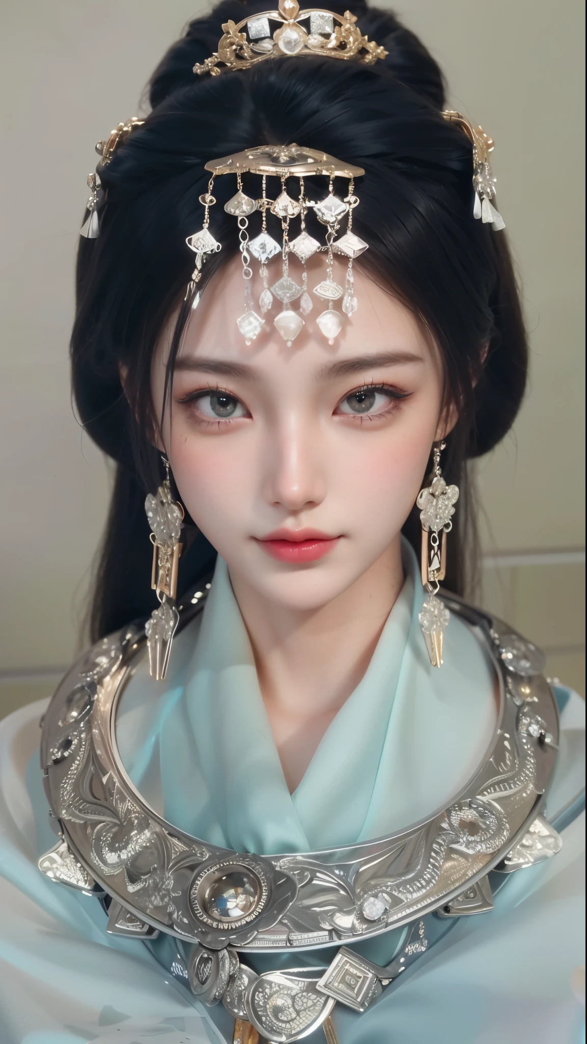 Game Art，CG Animation，Best image quality，Maximum resolution，8K picture quality，(A bust photo)，(portrait)，(Head close-up)，(Rule of Thirds)，Unreal Engine 5 rendering works，20 year old girl，((Queen))，The eyes are very detailed，(Large Breasts)，Elegance and nobility，Light，Light线追踪，Game CG，((3D Unreal Engine))，OC rendering reflection mode，4k，Ultra-clear，Translucent lace，Fair and plump figure，Pretty Face，Light泽凝胶涂层，身着华贵礼服的Queen，Gorgeous clothing，Luxurious and exquisite jewelry，Colorful makeup，Chinese Princess Costume